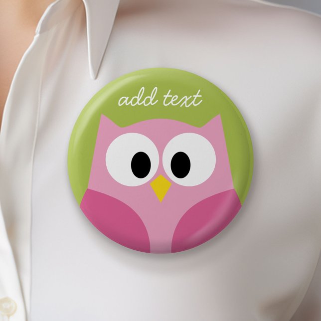 Cute Cartoon Owl - Pink and Lime Green 6 Cm Round Badge (Custom Button)