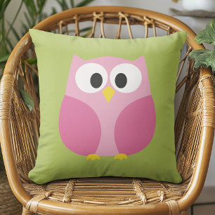 Cute Cartoon Owl - Pink and Lime Green Cushion