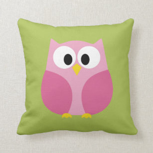 Cute Cartoon Owl - Pink and Lime Green Cushion