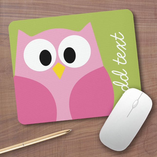 Cute Cartoon Owl - Pink and Lime Green Mouse Pad (Custom Mousepad)