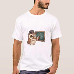 Cute Cartoon Owl Professor Wearing Monocle T-Shirt