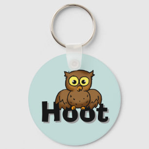 Cute Cartoon Owl Sitting On Hoot Word Art Key Ring