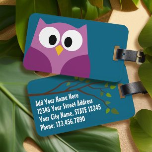 Cute Cartoon Owl with Address and Phone Number Luggage Tag