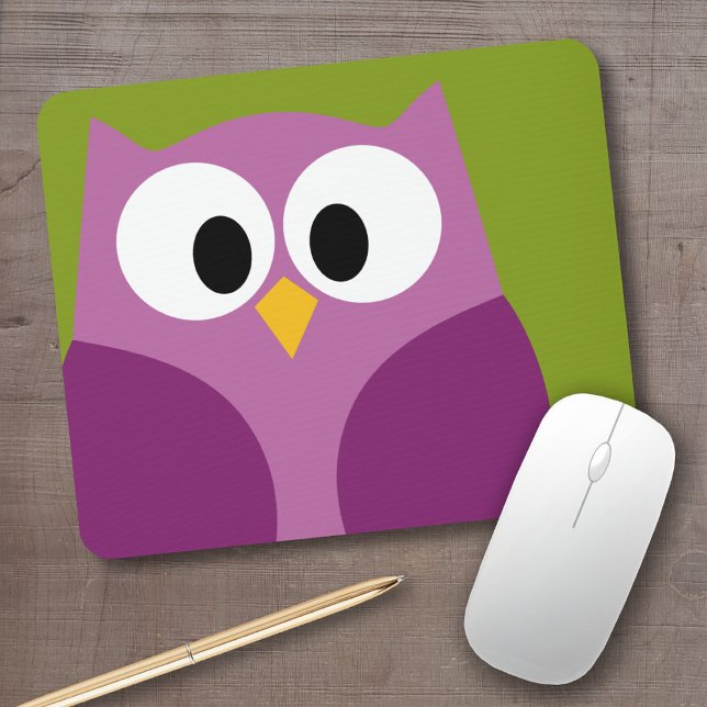 Cute Cartoon Owl with Bright Colours Big Eyes Mouse Pad (Creator Uploaded)