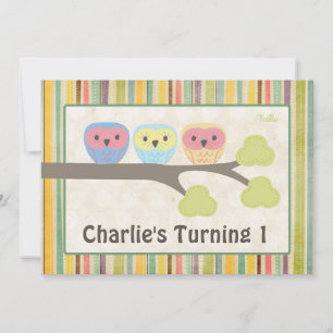 Cute Cartoon Owls Birthday Party Retro Invitation
