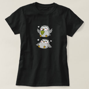 Cute Cartoon Owls Eating Grapes Funny Gray Owl T-Shirt