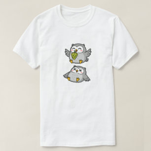 Cute Cartoon Owls Eating Grapes Funny Gray Owl T-Shirt