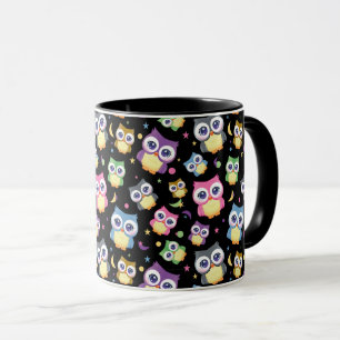 Cute Cartoon Owls Night Sky Moon Stars Mug