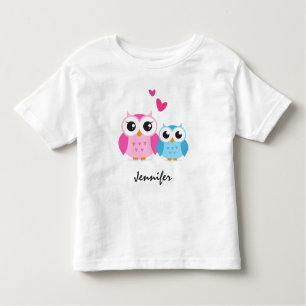 Cute cartoon owls with hearts personalised name toddler T-Shirt