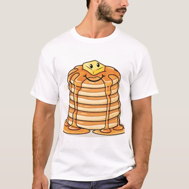 Cute Cartoon Pancake Stack with Smiling Face and S T-Shirt (Front)