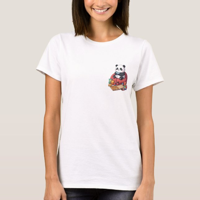 Cute Cartoon Panda Gamer Playing on Beanbag T-Shirt (Front)