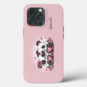 Cute Cartoon Panda Lovers Heart Valentine’s Day iPhone 13 Pro Case