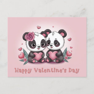 Cute Cartoon Panda Lovers Hearts Valentine’s Day  Postcard
