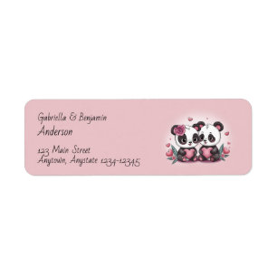 Cute Cartoon Panda Lovers Hearts Valentine’s Day Return Address Label