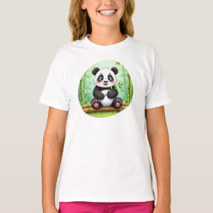 Cute Cartoon Panda on Bamboo Patch T-Shirt