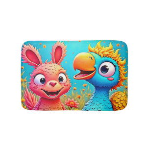 Cute Cartoon Parrot Bunny Art Bath Mat