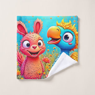 Cute Cartoon Parrot Bunny Art Bath Towel Set