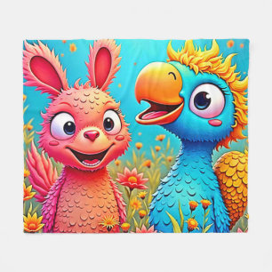 Cute Cartoon Parrot Bunny Art Fleece Blanket