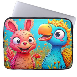 Cute Cartoon Parrot Bunny Art Laptop Sleeve