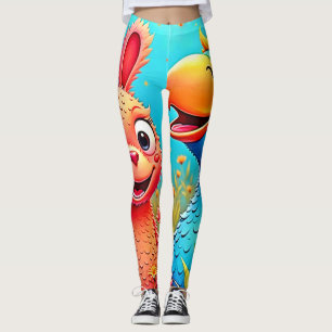 Cute Cartoon Parrot Bunny Art Leggings