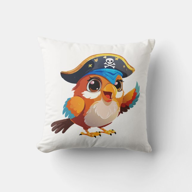 Cute cartoon parrot pirate cushion (Front)