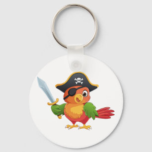 Cute cartoon parrot pirate key ring
