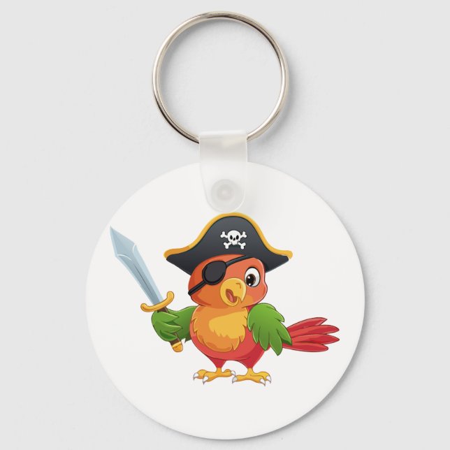 Cute cartoon parrot pirate key ring (Front)