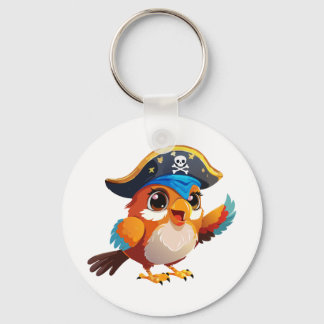 Cute cartoon parrot pirate key ring
