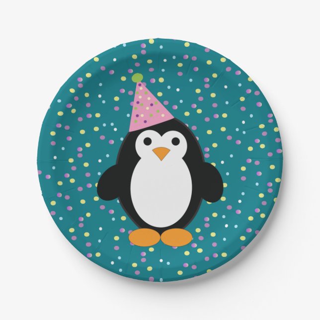 Cute Cartoon Party Penguin Paper Plate (Front)
