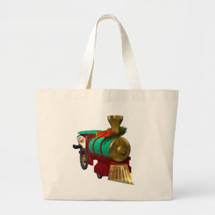 Cute Cartoon Penguin and Christmas Train Large Tote Bag
