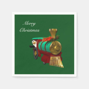 Cute Cartoon Penguin and Christmas Train Napkin