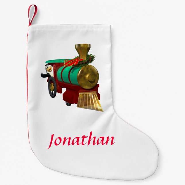 Cute Cartoon Penguin and Christmas Train Small Christmas Stocking (Front)