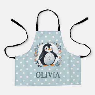 Cute Cartoon Penguin and Flowers  Apron