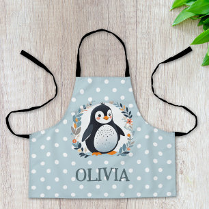 Cute Cartoon Penguin and Flowers  Apron