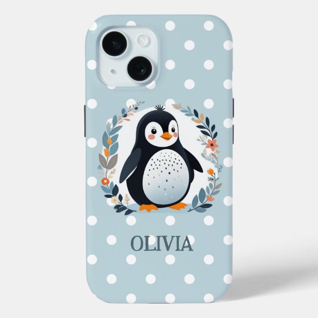 Cute Cartoon Penguin and Flowers Case-Mate iPhone Case (Back)