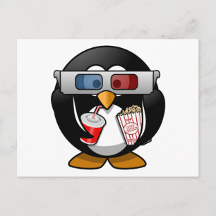 Cute Cartoon Penguin at the Movies Postcard