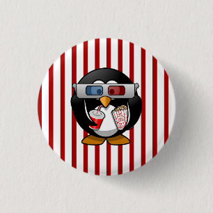 Cute Cartoon Penguin at the Movies With Stripes 3 Cm Round Badge