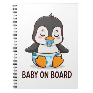 Cute Cartoon Penguin "Baby on Board" Car Decal Notebook