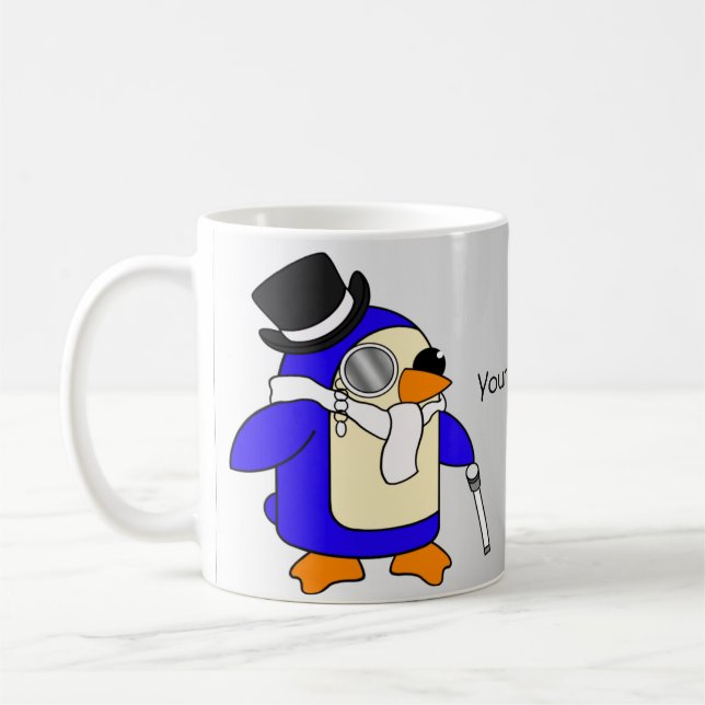 Cute cartoon penguin black and white coffee mug (Left)