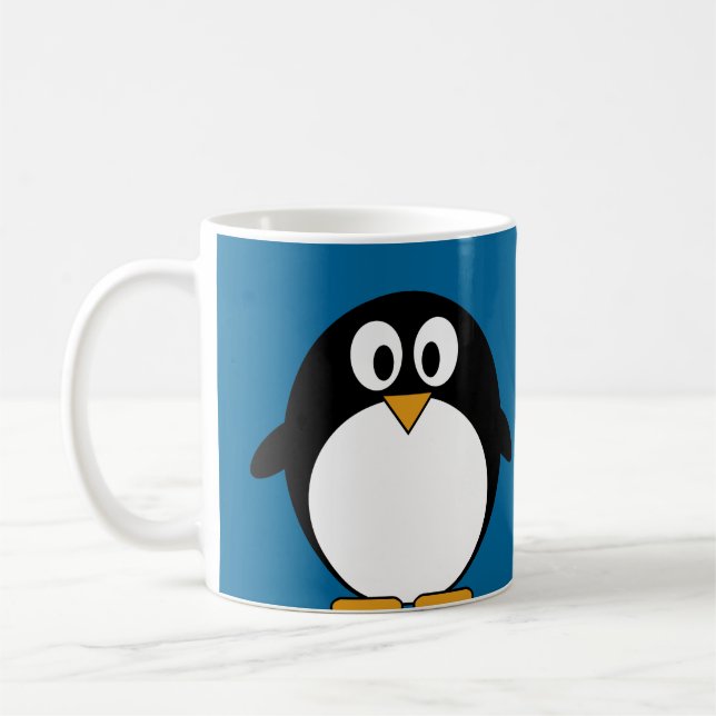 cute cartoon penguin blue background coffee mug (Left)