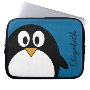 cute cartoon penguin blue background laptop sleeve