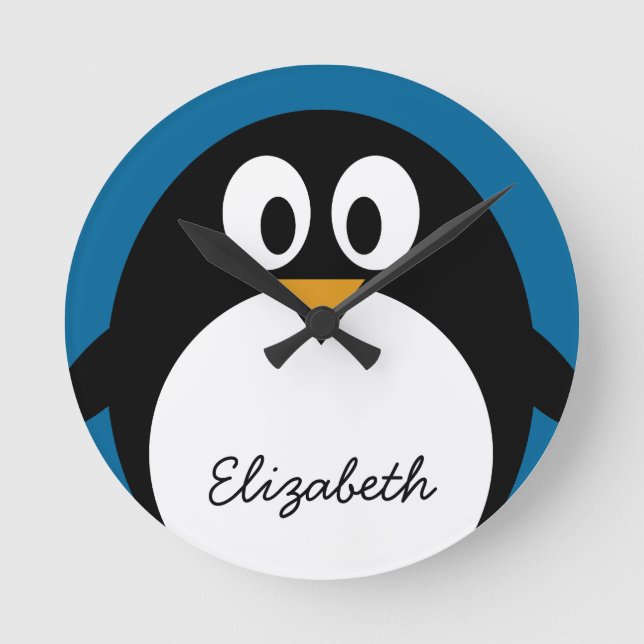 cute cartoon penguin blue background round clock (Front)
