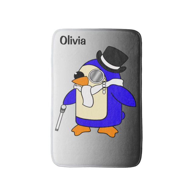 Cute cartoon penguin classic black and white bath mat (Front Vertical)