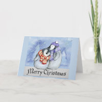 Cute Cartoon Penguin Couple Merry Christmas Wish