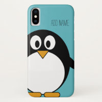Cute Cartoon Penguin Custom Name Blue