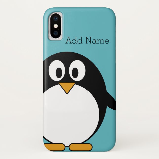 Cute Cartoon Penguin Custom Name Blue Case-Mate iPhone Case (Back)