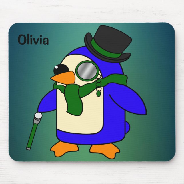Cute cartoon penguin dark emerald teal mouse pad (Front)