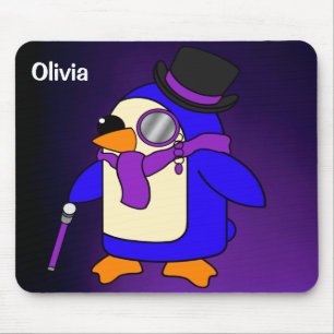 Cute cartoon penguin deep purple and violet mouse pad
