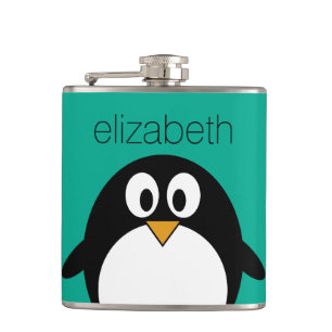 cute cartoon penguin emerald and black hip flask