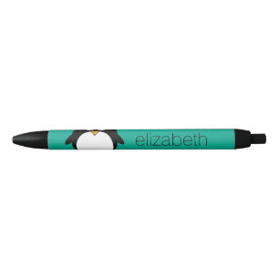 cute cartoon penguin emerald and black ink pen